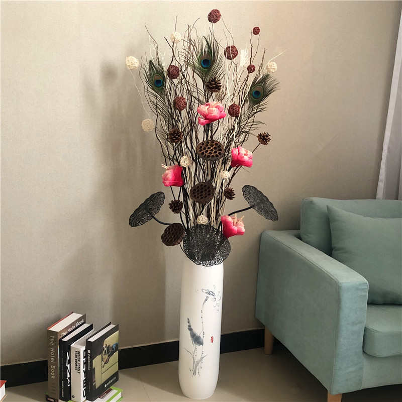 干树枝装饰干花束欧式插花客厅落地装饰花仿陶瓷大花瓶电视柜摆件