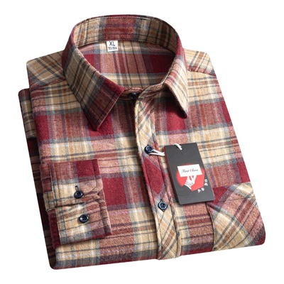 纯棉男长袖格子免烫不缩水衬衫