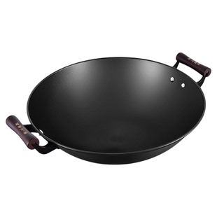 陆川铁锅炒菜锅家用双耳铁锅大号圆底不粘锅无涂层炒锅铸铁生铁锅