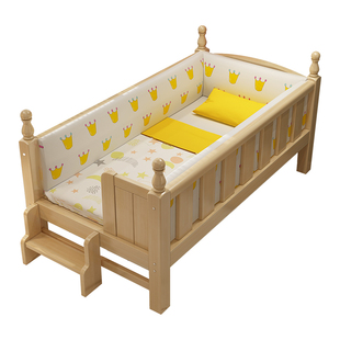实木儿童床带护栏卧室拼接床加宽床新生儿小床拼接大床婴儿床定制