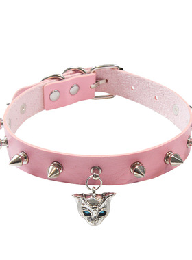 粉色尖铆钉颈带choker皮带扣脖链