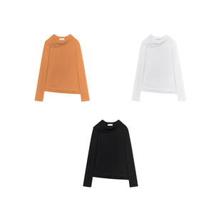 DOSORDONTS 黑/白/橘 飞碟盘弧形下摆不对称堆叠翻领T恤2026春女