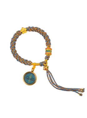 YUSTUDIO西藏手绘黄铜唐卡药师佛手链转经轮本命年转运手绳饰品