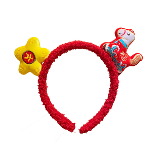 2026新年红色发箍女儿童马年头饰可爱生肖小马头箍过年喜庆压发卡