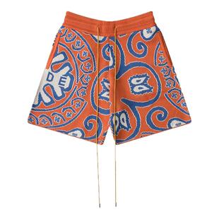 Rhude 男士百搭腰果花提花针织百搭短裤宽松直筒休闲五分裤