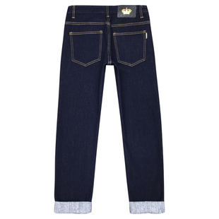 西部养牛原色牛仔裤男抓绒保暖休闲弹力修身小脚磨毛九分裤冬季款