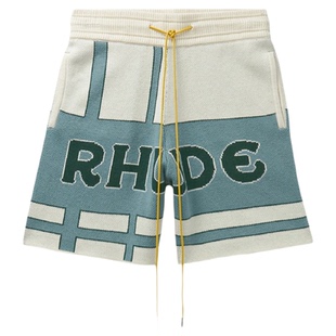 Rhude 夏季男士百搭美式复古针织短裤字母logo印花沙滩休闲五分裤