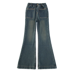 女童微喇裤子加厚一体绒2025新款秋冬装儿童牛仔裤初中生休闲女孩