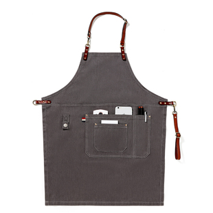 高级咖啡师挂脖牛仔围裙厨房餐饮调酒师吧台美发工作服定制印logo