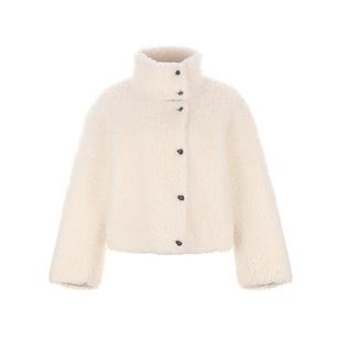 wana try100%绵羊毛复合皮毛一体短款外套冬季新款女装上衣外搭