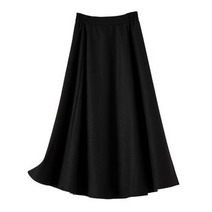 晚白2025秋冬新款绵羊毛黑色裙子高腰气质百搭伞裙a字半身裙