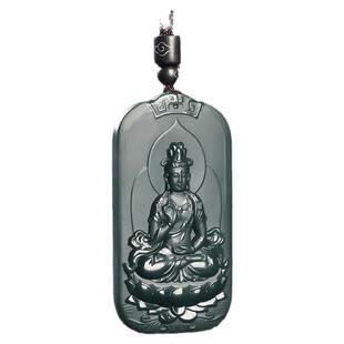 新疆和田玉塔青玉观音山水牌子吊坠双面精雕挂件一级特细普渡众生