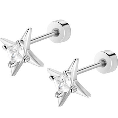 超闪四芒星螺丝拧扣耳钉女