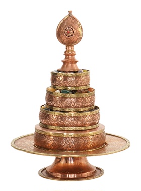 铜制藏式八吉祥雕花曼扎盘供奉