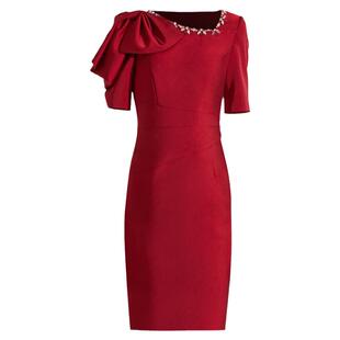 创意狐红色礼服高端宴会主持人礼裙气质合唱团演出服修身连衣裙女