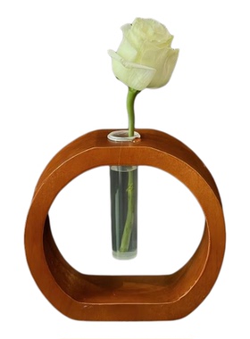 实木插花透明塑料管水养小花瓶
