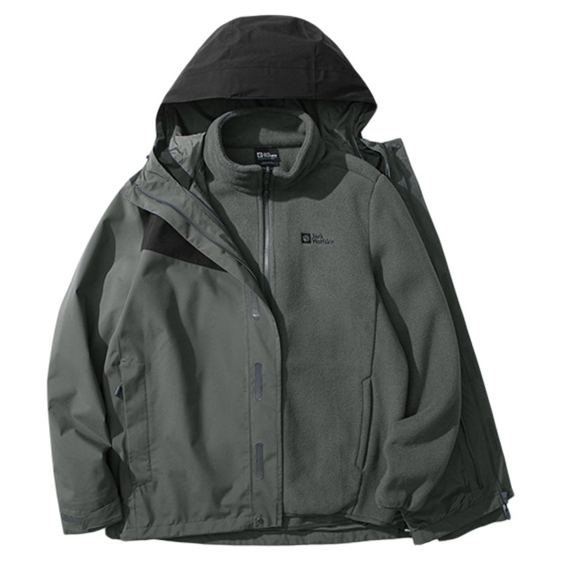 JackWolfskin狼爪新款ARLAND男士户外防风抓绒三合一冲锋衣A62276