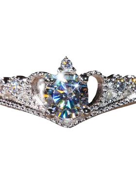 PT950铂金V型爱心指环戒指群镶皇冠四爪莫桑石钻戒时尚轻奢设计感