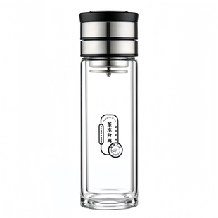 新款机械盖旋转式茶水分离杯单双层玻璃杯男士泡茶杯水杯便携杯子