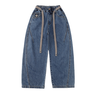 男童直筒裤春秋高腰裤子2026新款牛仔裤春季宽松帅气儿童休闲长裤