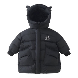 小黄鸭中长款羽绒服男女童宝宝冬季黑金儿童鸭绒加厚保暖宽松新品