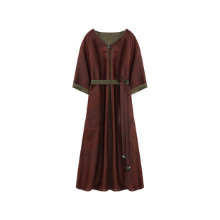 萧娘【一纱】黄金纱红云纱连衣裙新中式桑蚕丝女裙宽松女裙5690