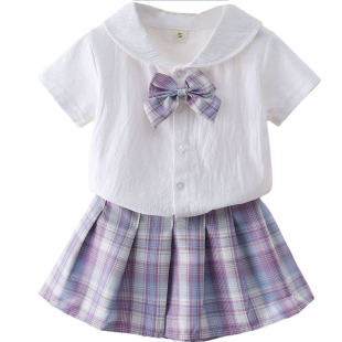 女童aj套装格裙夏天jk裙女孩儿童学院风短裙格子制服两件套裙子