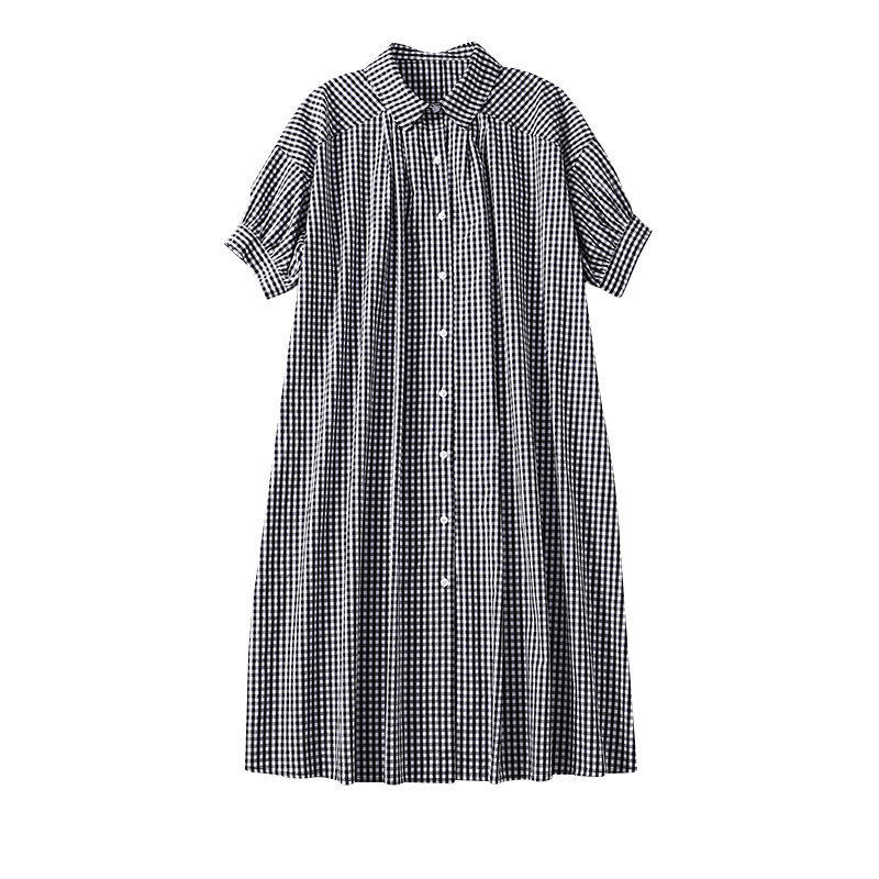 孕妇连衣裙黑白格纹夏季款衬衫裙