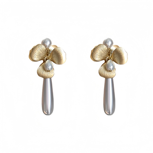 「日暮熔金」法式繁花复古高级感港风小众原创水滴珍珠耳环/耳夹