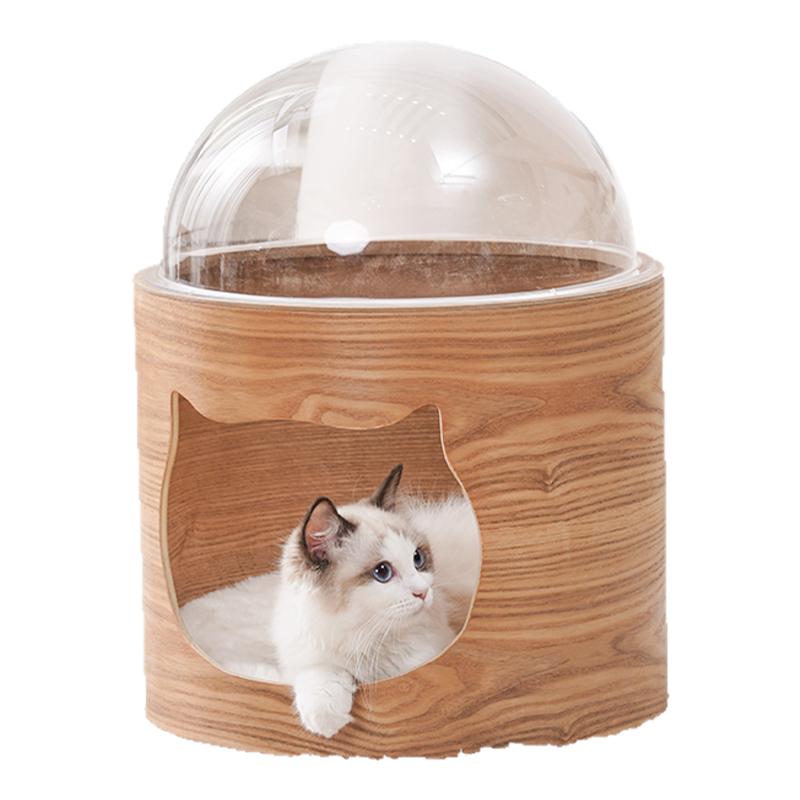 猫咪透明太空舱猫窝猫爬架实木亚克力猫屋胶囊木质猫产房四季通用