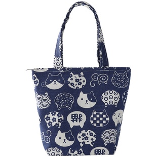 日系蓝印花猫 系列集美 单肩手拎包女帆布手提零钱包