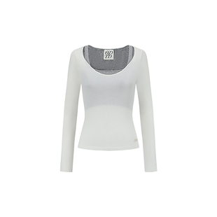 ODTD 26春夏新款 撞色V领弹力修身两件套T恤(含背心) SOLSOL