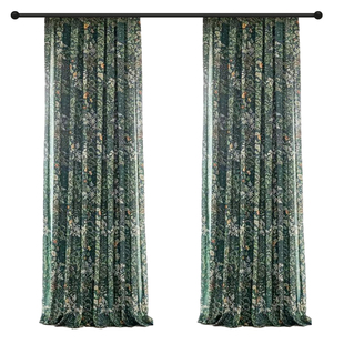 轻奢田园绿色窗帘涤棉绒麻美式卧室复古乡村森林绿叶大厅定制窗帘