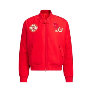 阿迪达斯26红色新年款棉服男子飞行员运动休闲宽松夹克外套KQ5094