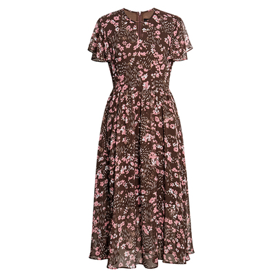 罗衣优雅花色雪纺连衣裙