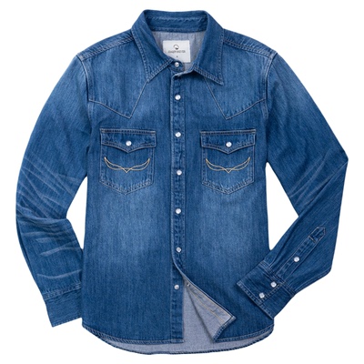 经典袋花刺绣复古西部牛仔衬衫