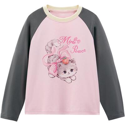 [3A抑菌]MINIPEACE太平鸟童装女童长袖T恤插肩袖小猫可爱上衣秋装