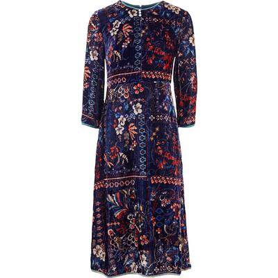 渔牌秋季女装2024新款中式国潮绒感印花休闲长款连衣裙子FGGC0041