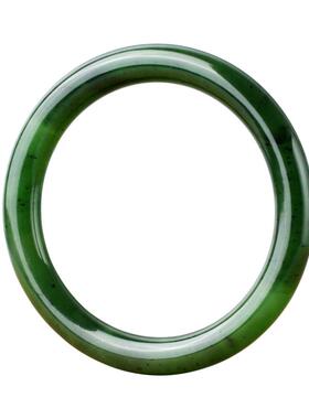 和田玉碧玉手镯女款冰绿圆条玉镯