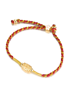 旭平金色编织红绳手链女红色抽拉手绳复古轻奢气质新中式手饰