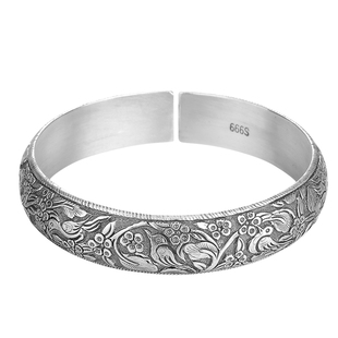 寸银坊云南手工制作足银复古做旧实心立体宽面喜鹊登梅手镯.匠心