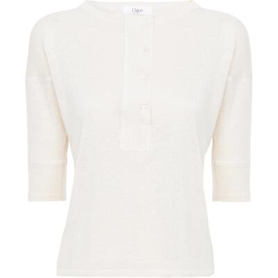 Chloe蔻依亚麻丝短袖亨利衬衫