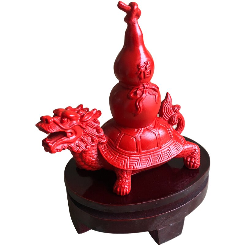 朱砂龙龟摆件龙龟背驮葫芦风水家居装饰品送礼龙头龟开业装饰