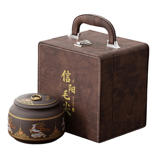 高档信阳毛尖礼盒空盒通用陶瓷储存罐明前绿茶叶包装盒高级感定制
