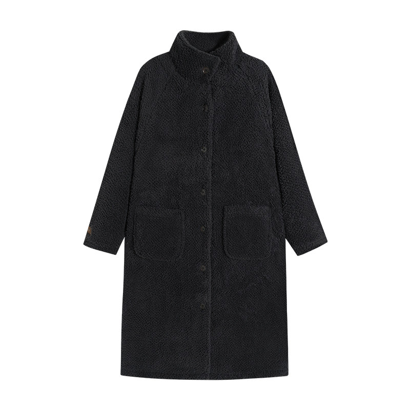冬季珊瑚绒女睡袍简约黑色家居服