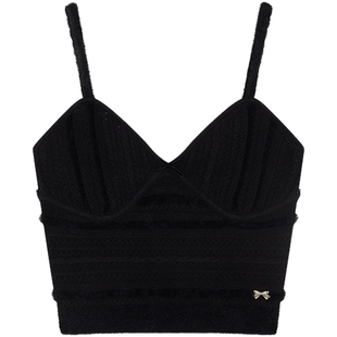 TEENIEWEENIE bearnova25冬季新款女羽毛纱少女感罗纹V领吊带背心