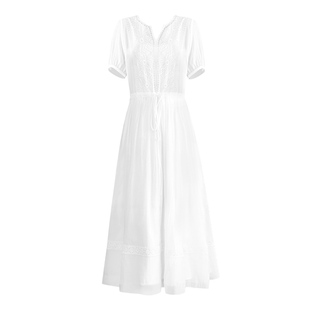 白色天丝连衣裙2026女新款遮肚子显瘦高端刺绣蕾丝长裙沙滩裙子夏