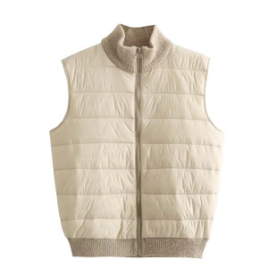 BANA外贸出口尾单黑色半高领绗棉拼接背心马甲女款2025新款冬外穿