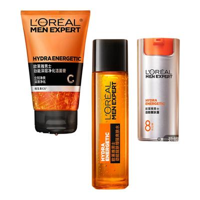 欧莱雅男士洗面奶专用套装补水保湿爽肤水乳劲能醒肤露面霜组合装