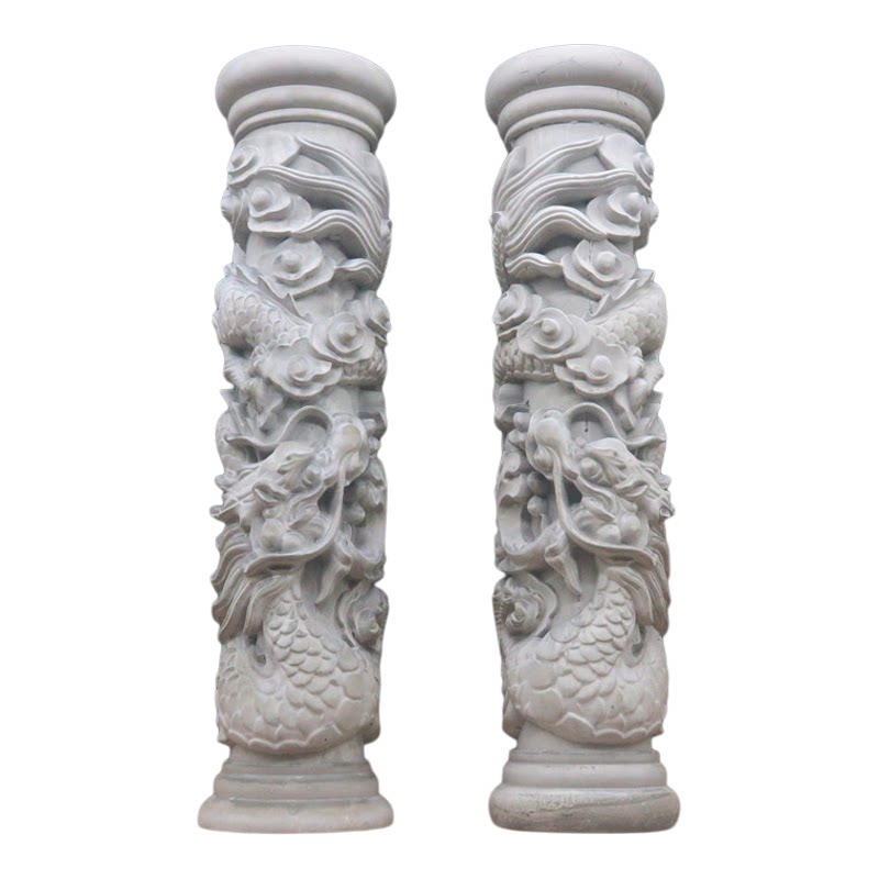 新中式超大号水泥盘龙柱鱼缸摆件